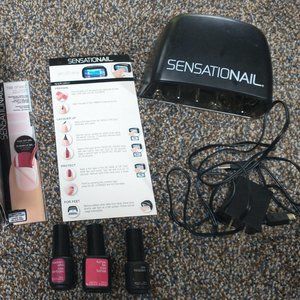 SensatioNail LED Lamp, 2 SensatioNail Gel Nail Polishes, and a Nail Shield